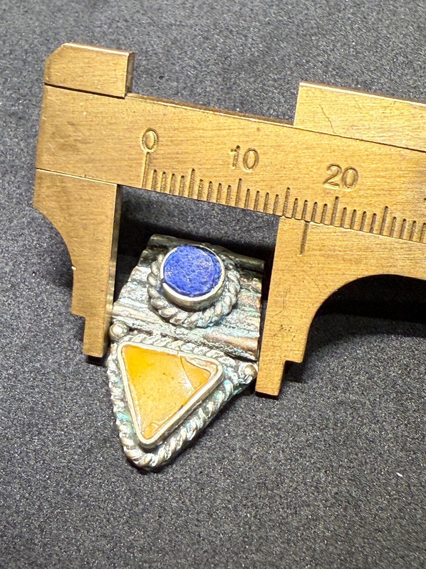 Handmade Tribal Pendant with Lapis Lazuli and Amber Inlay | Boho Ethnic Necklace Component