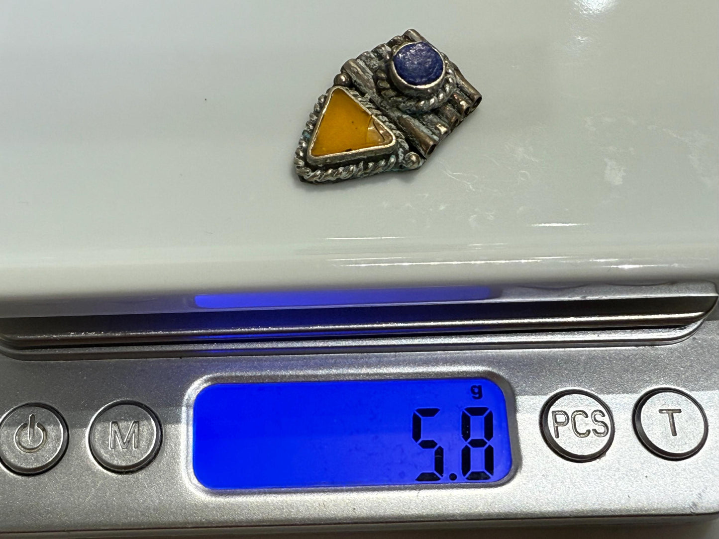 Handmade Tribal Pendant with Lapis Lazuli and Amber Inlay | Boho Ethnic Necklace Component