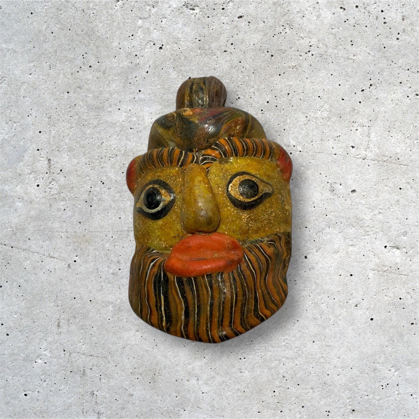 Ancient Phoenician Mosaic Glass Face Amulet Pendant (38mmx60mm)