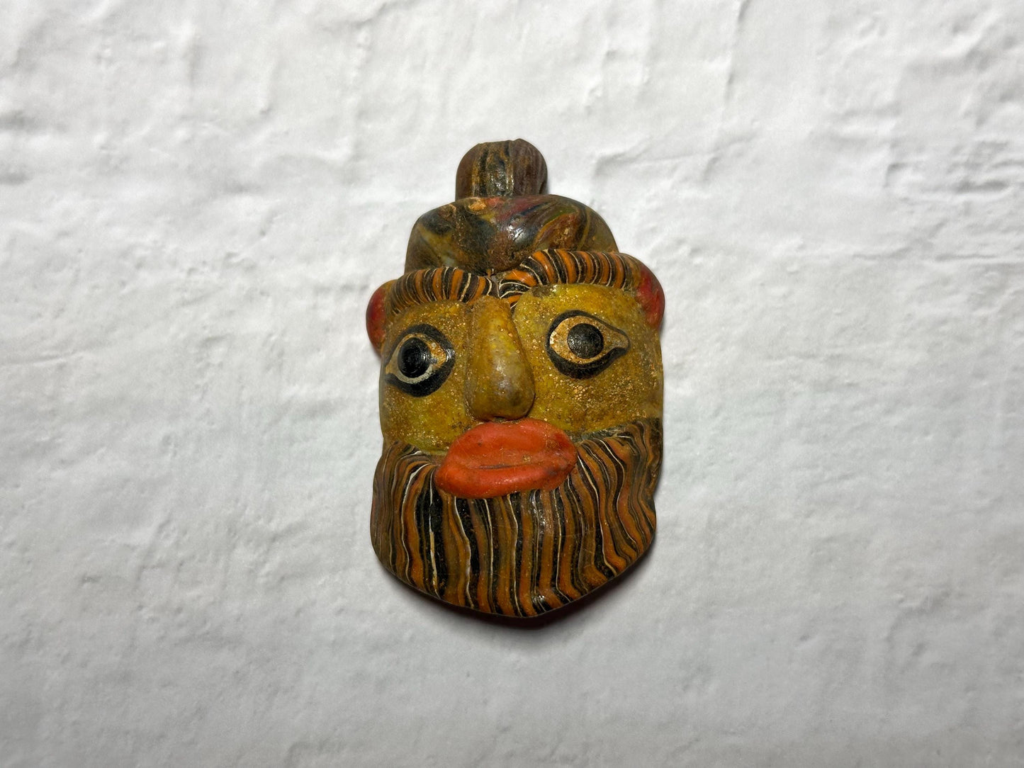 Ancient Phoenician Mosaic Glass Face Amulet Pendant (38mmx60mm)