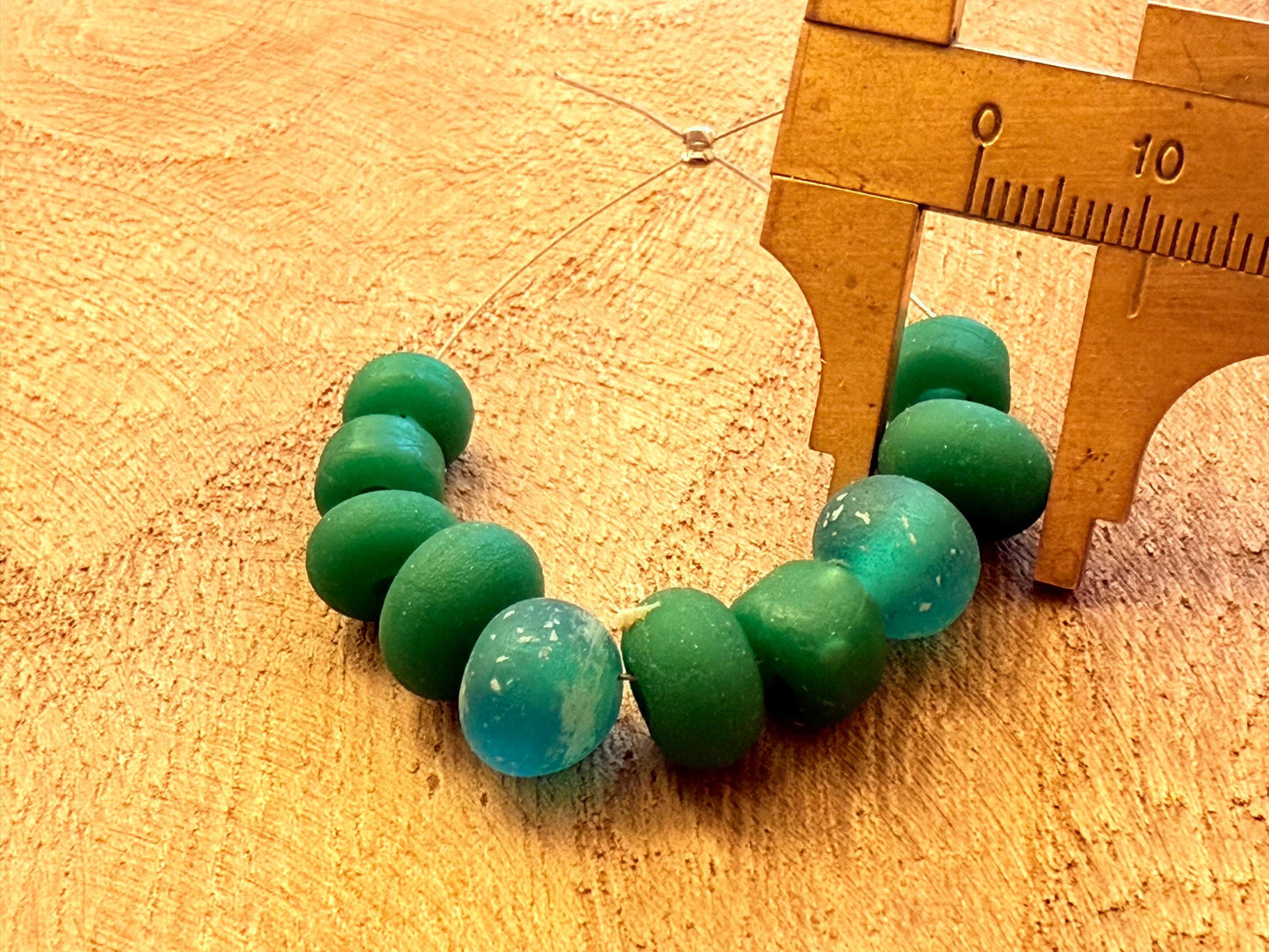 Vintage Nepal Glass Beads: Blue & Green Tibetan Style, Handmade (10 Beads)