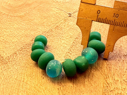 Vintage Nepal Glass Beads: Blue & Green Tibetan Style, Handmade (10 Beads)