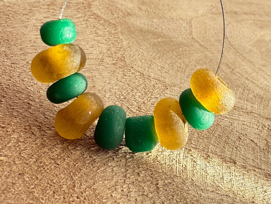 Vintage Nepal Glass Beads: Yellow & Green Rustic Jewelry Supplies