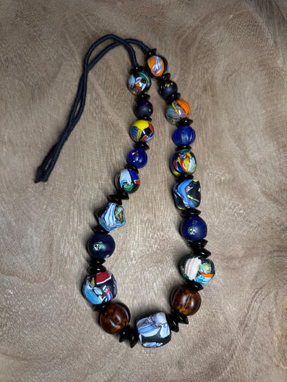 Vintage Mosaic Glass Bead Necklace: Central Asian Jewelry Making