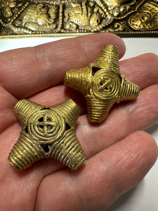 African Brass Bi-cone Metal Beads from Ghana