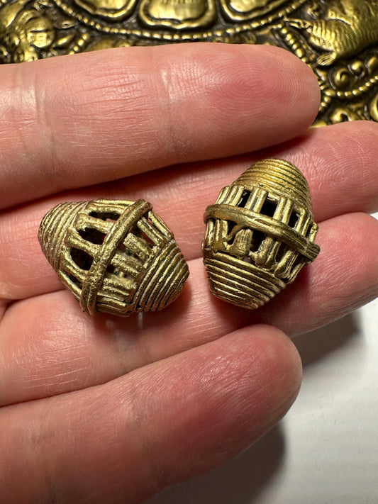 Beads African Brass Large Oval Cage Bead Ashanti lost wax bronze casting Ghana,handcrafted designer