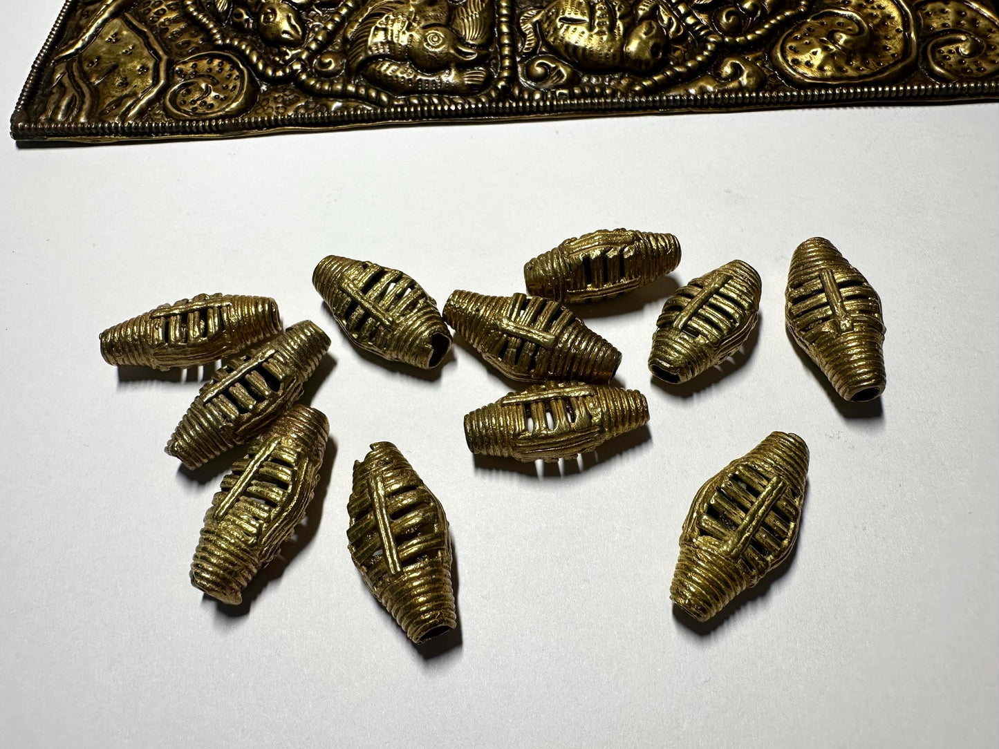 African Brass Beads,Ghana Ivory Coast Lost Wax Technique. Spiral Weave,handcrafted designer