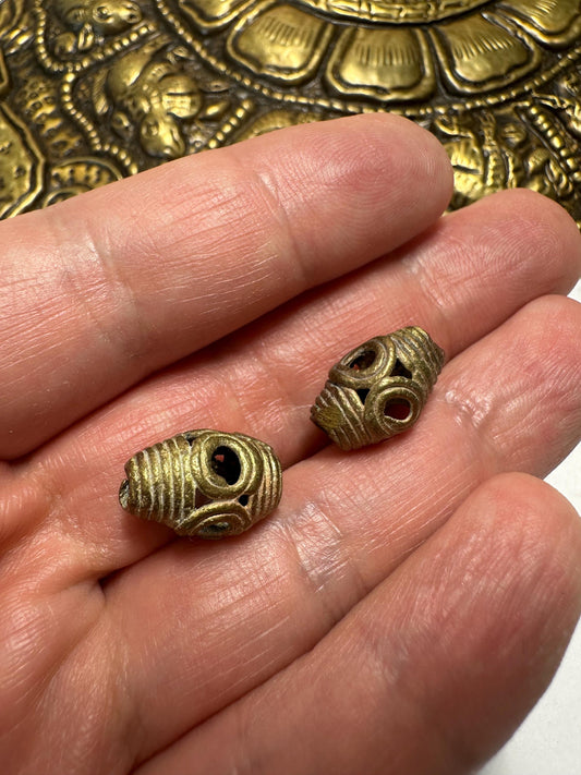 Handmade African Brass Bi-Cone Beads: Vintage Jewelry Design