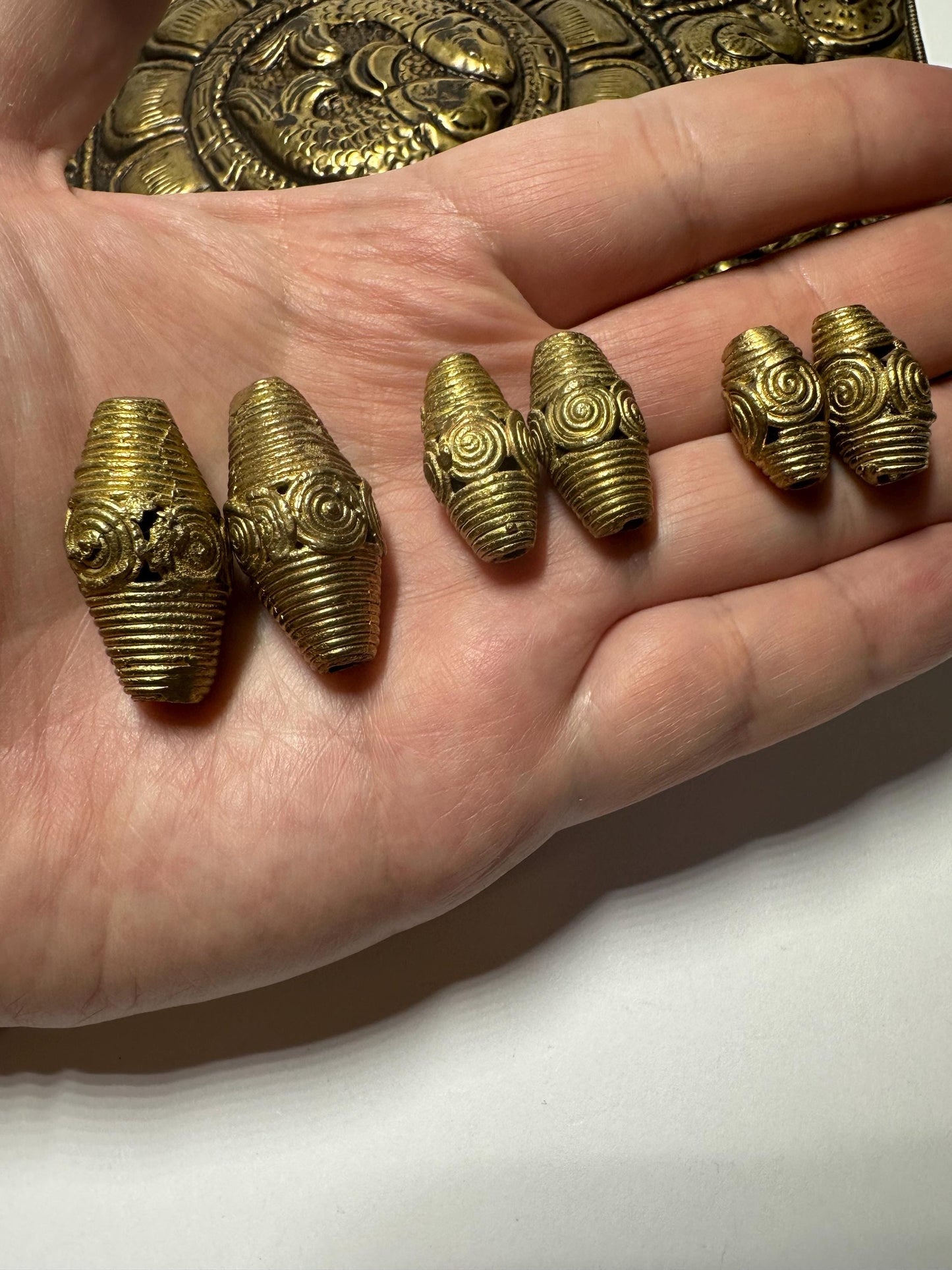 Ghana Bi-cone Brass Beads, African Beads Ashanti lost wax bronze casting Ghana,handcrafted designer