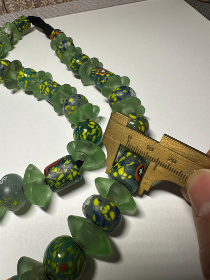 Vintage African Trade Bead Necklace: Handmade Millefiori & Nepalese Glass