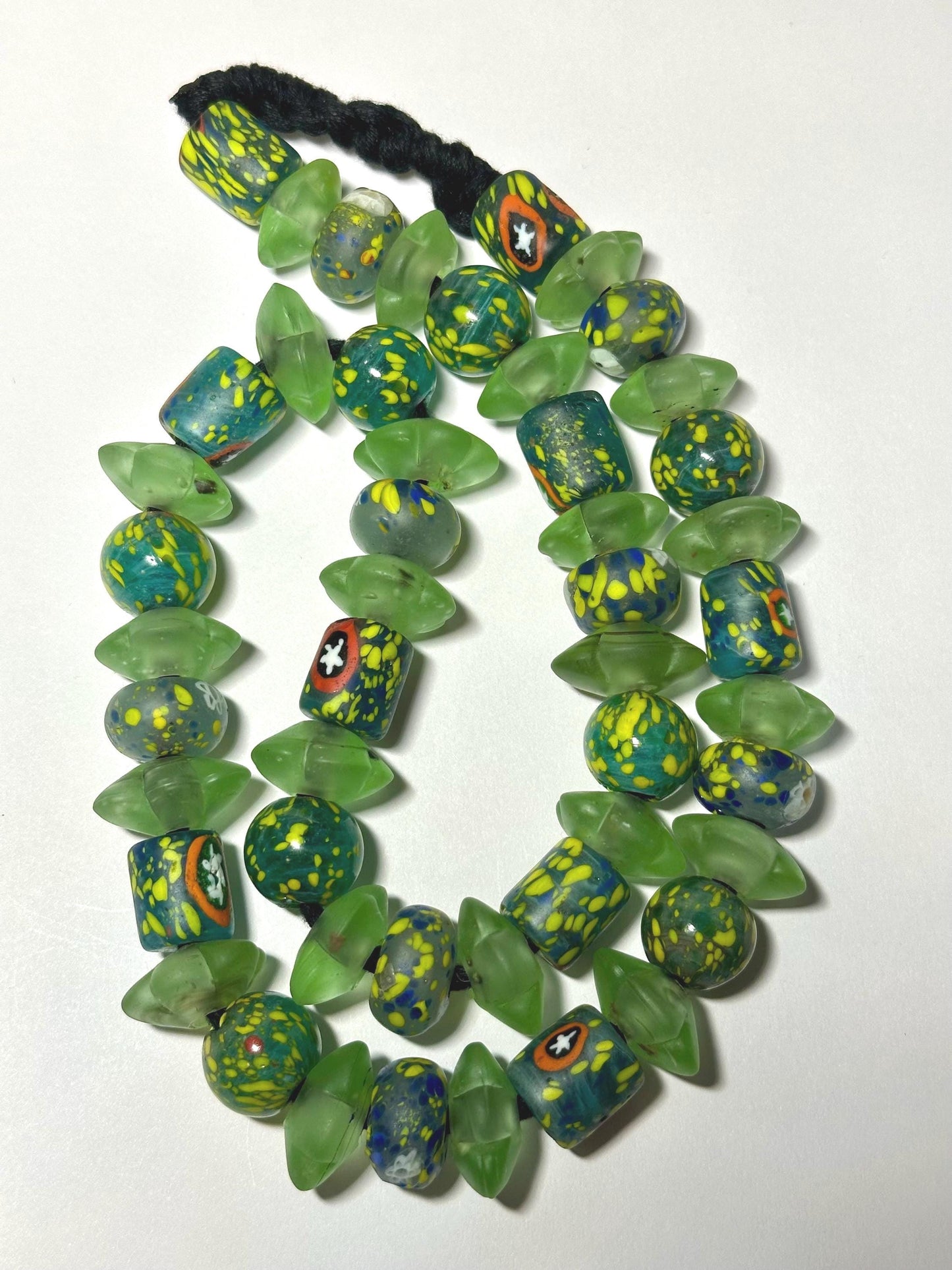 Vintage African Trade Bead Necklace: Handmade Millefiori & Nepalese Glass