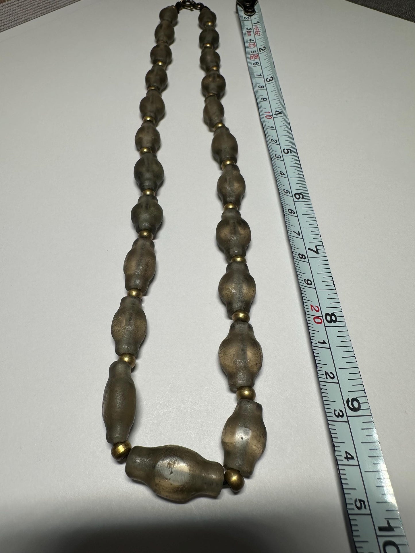 West Asian Glass Bead Necklace: Vintage Ethnic Brass Accent Jewelry