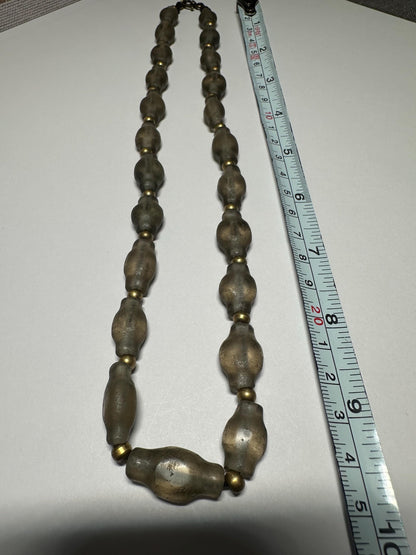 West Asian Glass Bead Necklace: Vintage Ethnic Brass Accent Jewelry