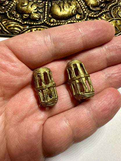 Beads African Brass Lattice Tube Bead