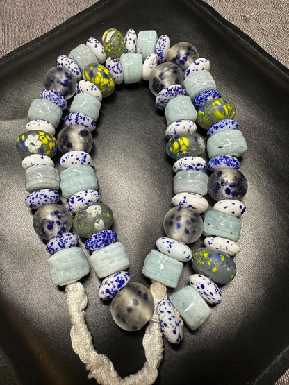 Handmade West Asian Glass Beads Necklace | Traditional Speckled Trade Beads | Bohemian Tribal Jewelry