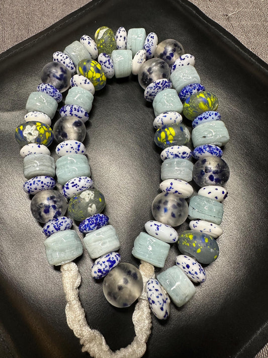 Handmade West Asian Glass Beads Necklace | Traditional Speckled Trade Beads | Bohemian Tribal Jewelry