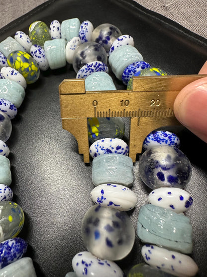 Handmade West Asian Glass Beads Necklace | Traditional Speckled Trade Beads | Bohemian Tribal Jewelry