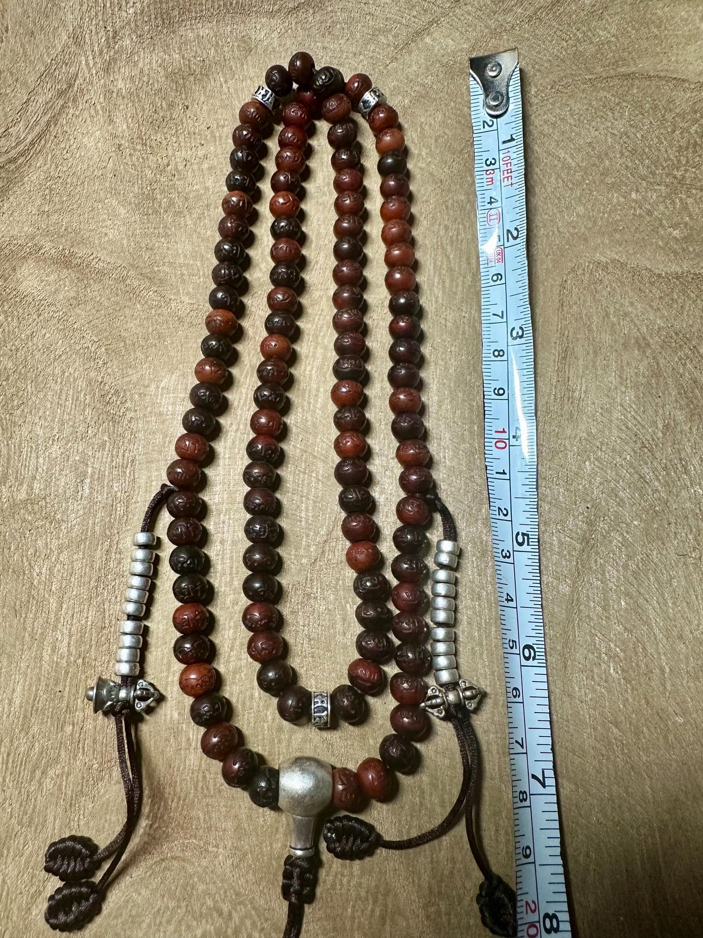 Yak Bone Mala Beads: Tibetan Prayer Necklace with Mantra Engravings