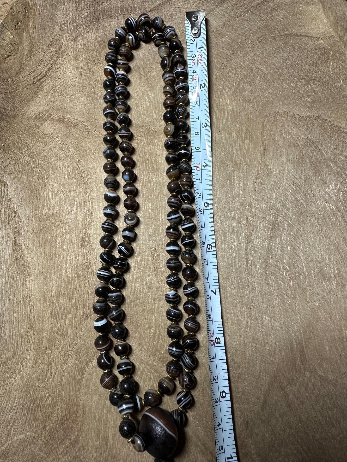 Handmade Tibetan Agate Mala Necklace: 8mm Buddha Beads, Chuang Agate