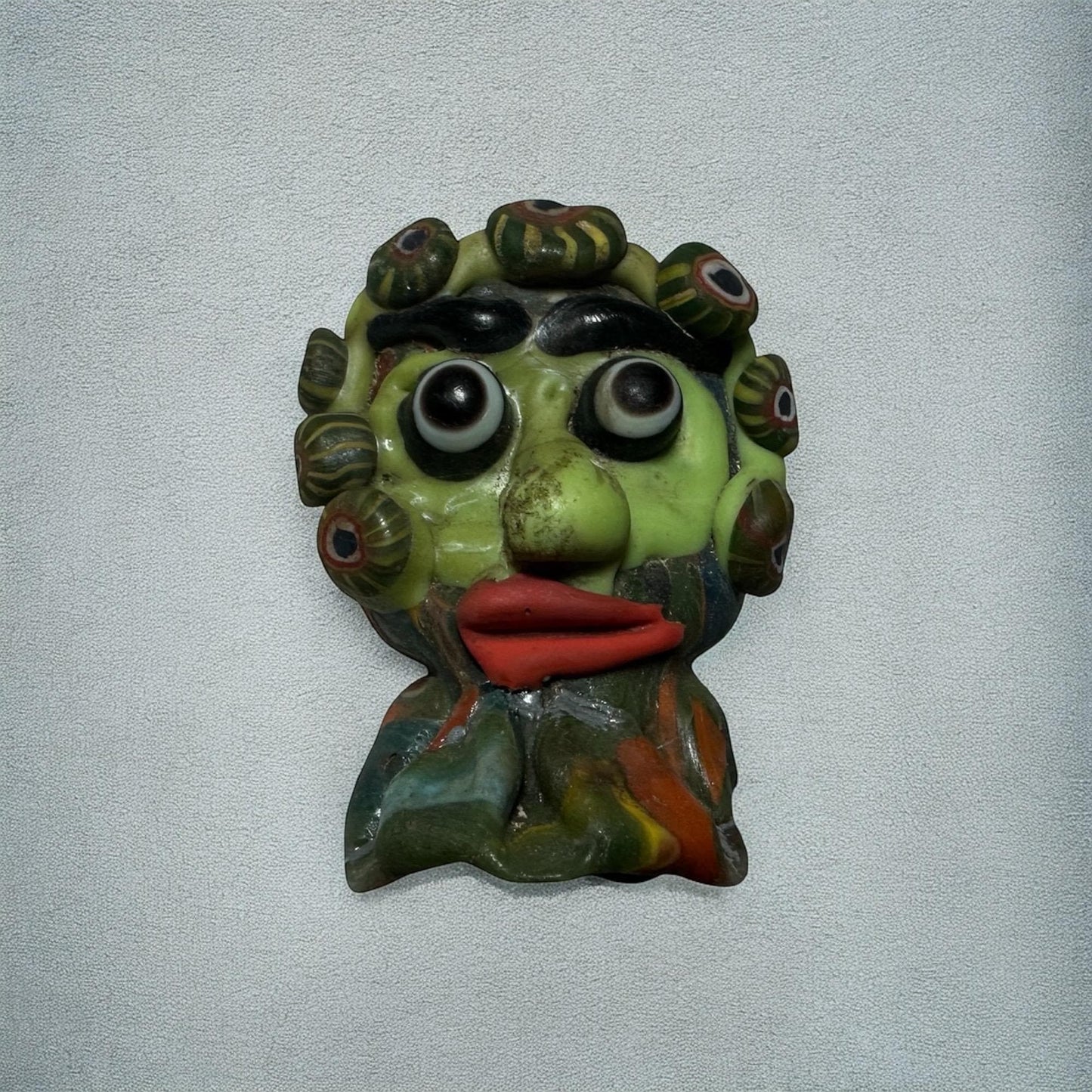 Antique Roman Glass Face Amulet Pendant with Colorful Mosaic Design(P1033)