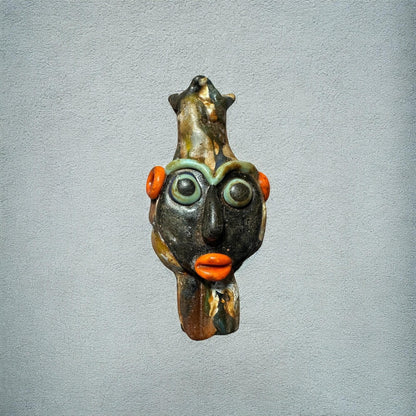 Antique Phoenician Mosaic Glass Face Amulet Pendant (33mmx69mm)