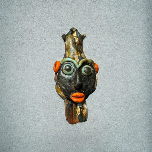 Antique Phoenician Mosaic Glass Face Amulet Pendant (33mmx69mm)