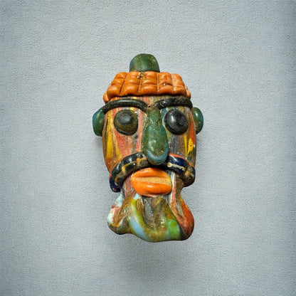 Antique Phoenician Mosaic Glass Face Pendant: Ancient Amulet (41mmx68mm)