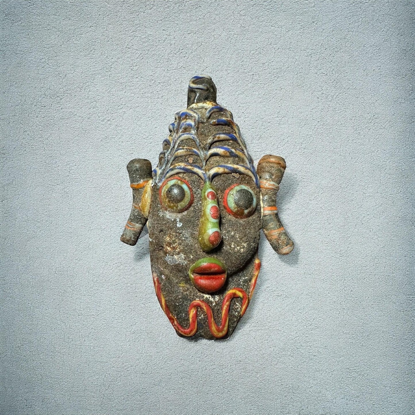 Ancient Phoenician Mosaic Glass Face Amulet Pendant (45mmx68mm)