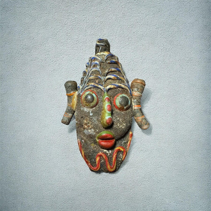 Ancient Phoenician Mosaic Glass Face Amulet Pendant (45mmx68mm)