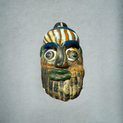 Ancient Phoenician Mosaic Glass Face Amulet Pendant (40mmx71mm)