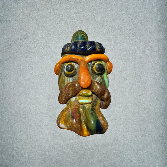 Antique Phoenician Mosaic Glass Face Pendant: Ancient Amulet (38mmx67mm)