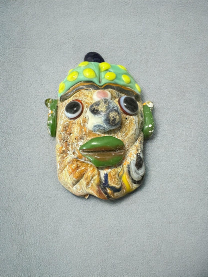 Antiques Rare Ancient Phoencain Old Mosaic Glass Face Amuelt Pendant(P1034)