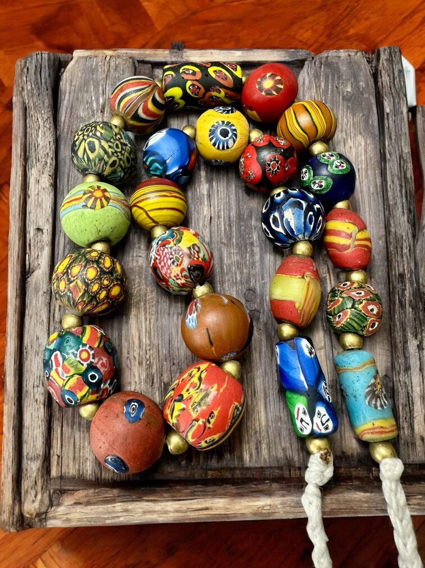 Antique Millefiori Glass Bead Necklace: Venetian African Trade Beads
