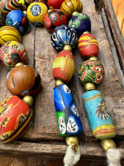 Antique Millefiori Glass Bead Necklace: Venetian African Trade Beads