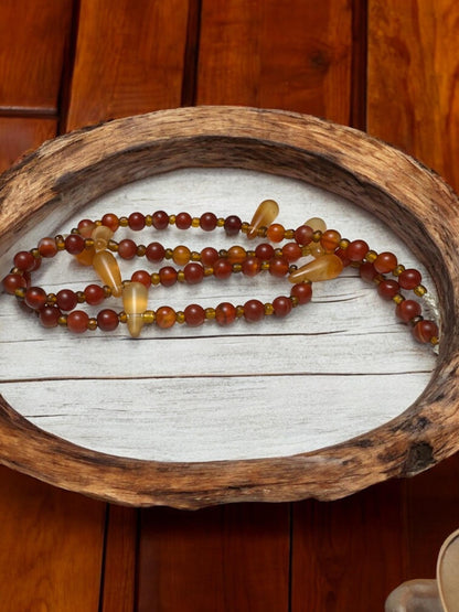 Handmade Carnelian Agate Bead Necklace: Vintage Tribal Pendant