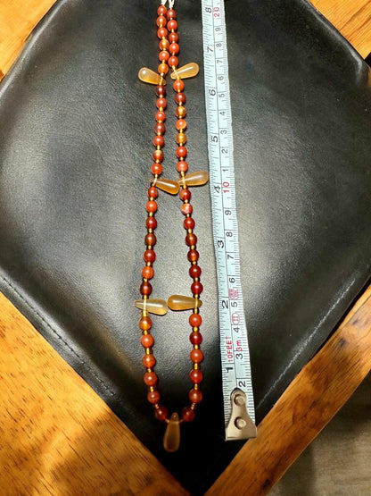 Handmade Carnelian Agate Bead Necklace: Vintage Tribal Pendant