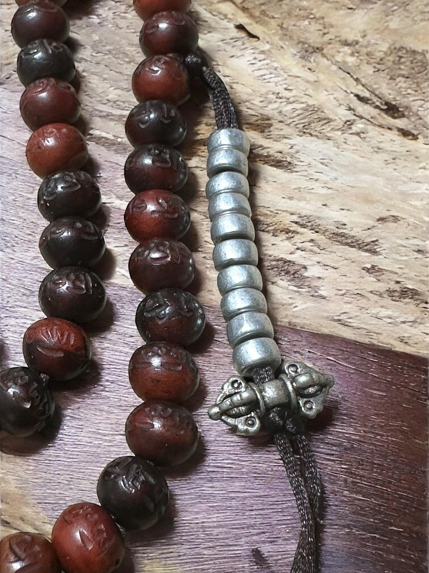 Yak Bone Mala Beads: Tibetan Prayer Necklace with Mantra Engravings