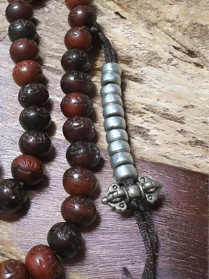 Yak Bone Mala Beads: Tibetan Prayer Necklace with Mantra Engravings