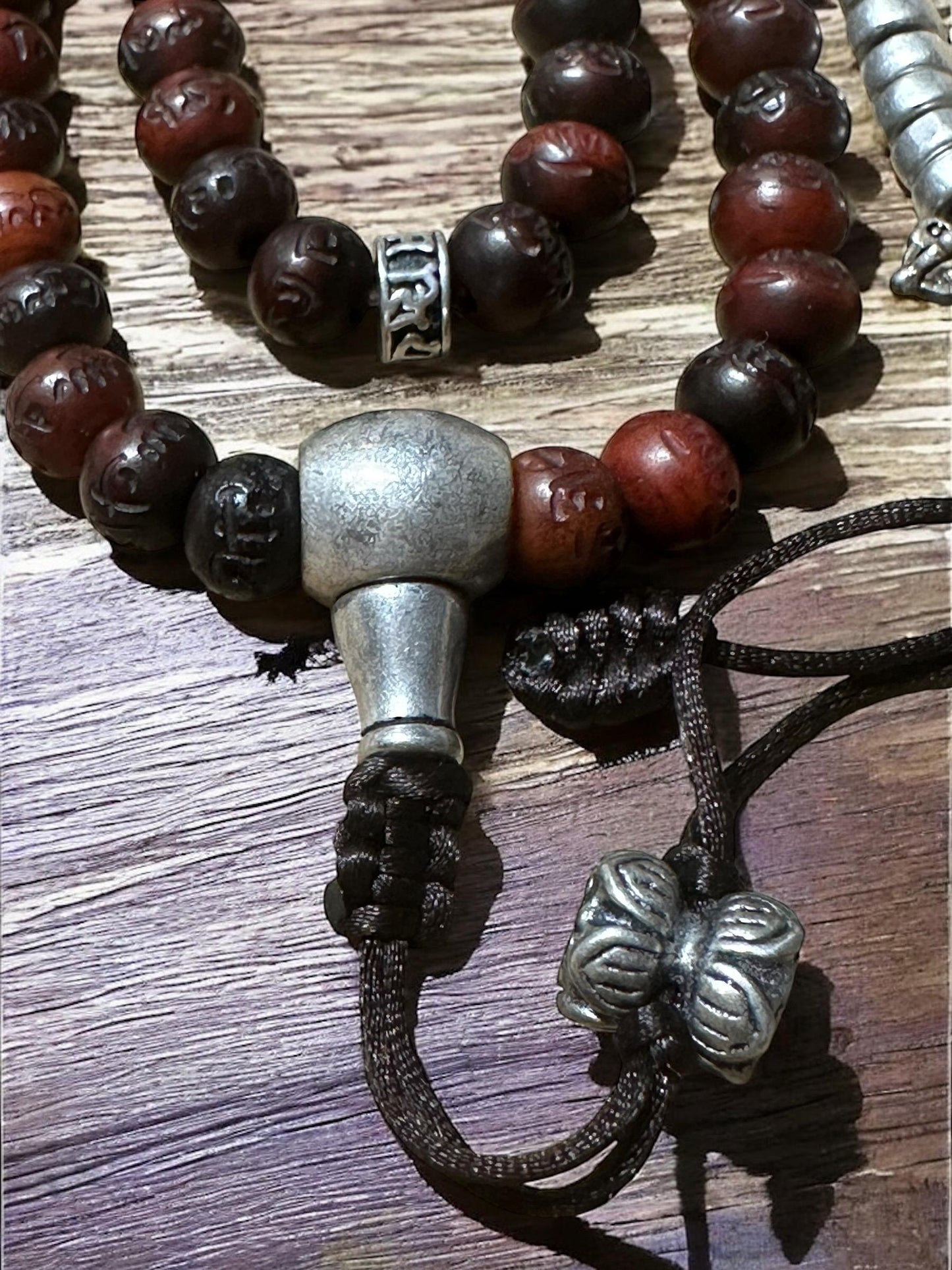 Yak Bone Mala Beads: Tibetan Prayer Necklace with Mantra Engravings