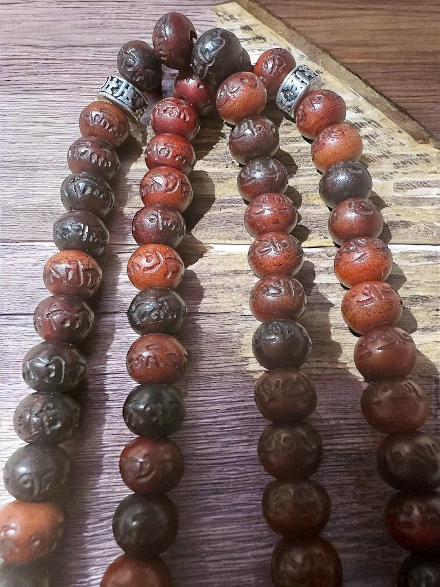 Yak Bone Mala Beads: Tibetan Prayer Necklace with Mantra Engravings