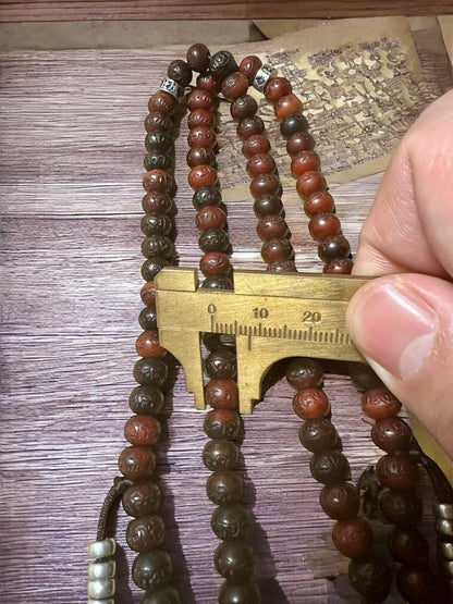 Yak Bone Mala Beads: Tibetan Prayer Necklace with Mantra Engravings