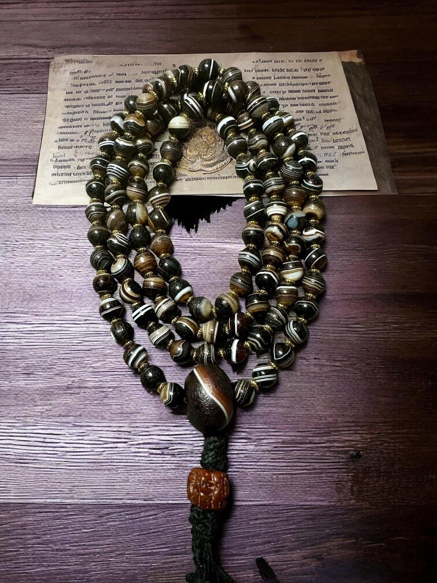 Handmade Tibetan Agate Mala Necklace: 8mm Buddha Beads, Chuang Agate