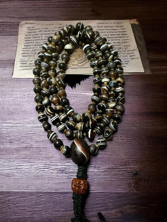 Handmade Tibetan Agate Mala Necklace: 8mm Buddha Beads, Chuang Agate