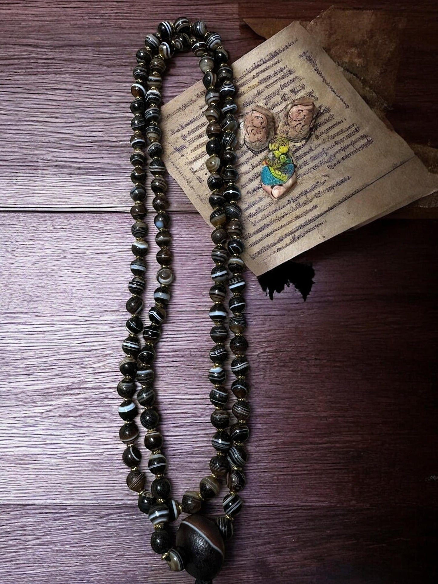 Handmade Tibetan Agate Mala Necklace: 8mm Buddha Beads, Chuang Agate