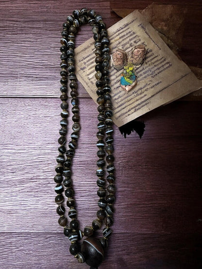 Handmade Tibetan Agate Mala Necklace: 8mm Buddha Beads, Chuang Agate