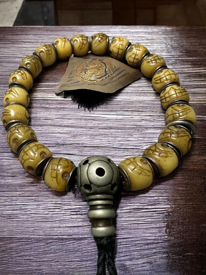 Traditional Buddhist Prayer Beads-Hand-Carved Tibetan Yak Bone Mala Bracelet