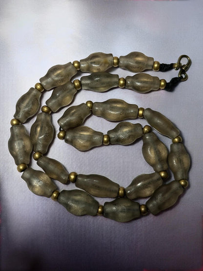 West Asian Glass Bead Necklace: Vintage Ethnic Brass Accent Jewelry
