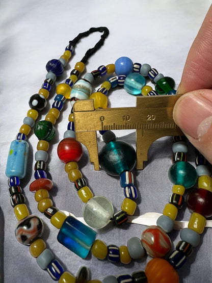 Handmade Nepal Glass Beads Necklace  African Trade Beads  Colorful Long Beaded Strand