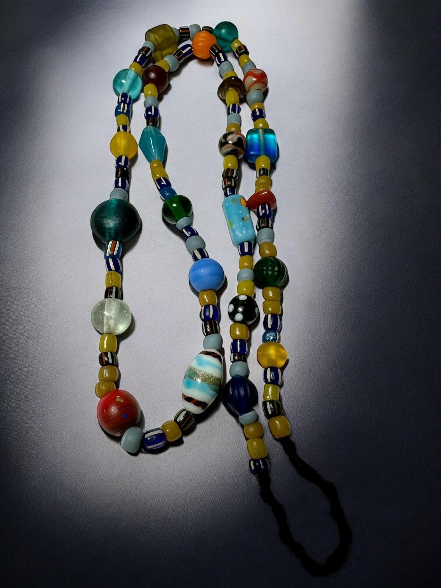 Handmade Nepal Glass Beads Necklace  African Trade Beads  Colorful Long Beaded Strand