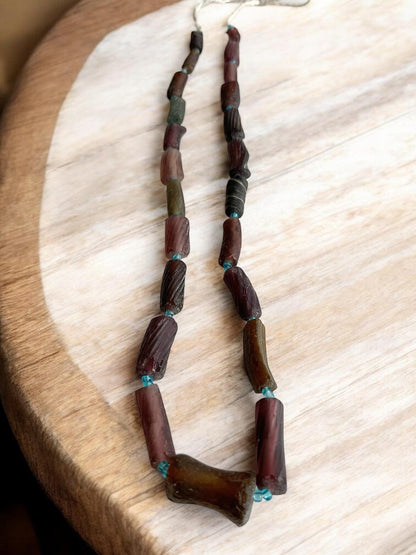 Afghani Ancient Roman Glass Beads (5-10mm) Tube Shaped Full Strand Recycled Roman Glass Beads Afghanistan